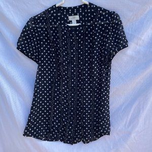 Loft Womens Blouse Black & White Polka Dot Size 8 short sleeve